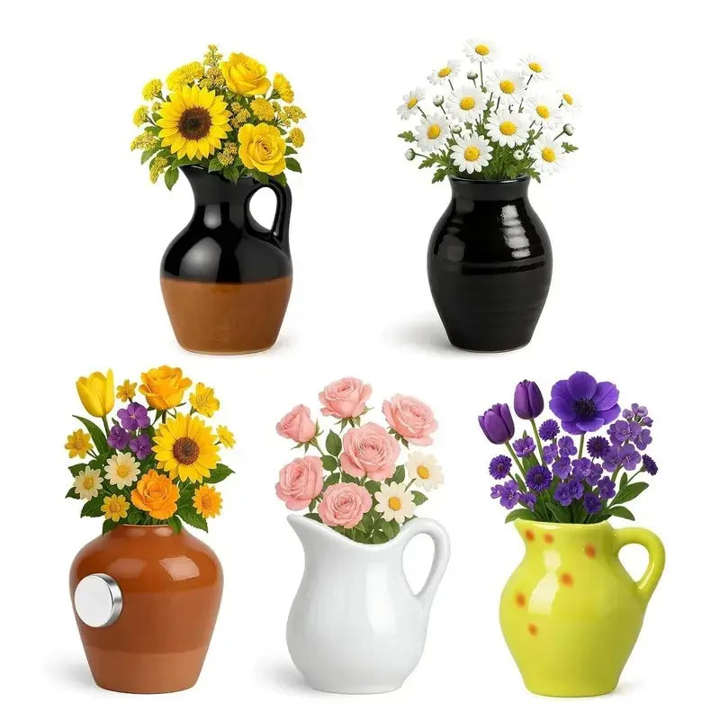 Miniature Flower Vase Magnets for Refrigerator, 3D Decorative Plant Holders for Home Decor (Flowers Not Included)