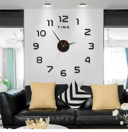 Large Frameless 3D Acrylic Mirror Wall Clock - Home Decor for Living Room and Bedroom, 120cm