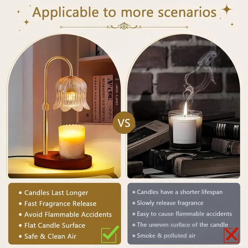 Flower-Shaped Candle Warmer with Timer Function: Aromatherapy Heating Light, Unique Glass Lamp, Adjustable Height for Home and Bedroom Decor; Ideal Gift for Birthdays and Special Occasions, Perfect for Spring/Summer Celebrations