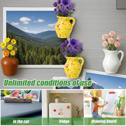 Miniature Flower Vase Magnets for Refrigerator, 3D Decorative Plant Holders for Home Decor (Flowers Not Included)