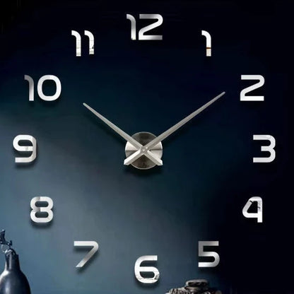 Large Frameless 3D Acrylic Mirror Wall Clock - Home Decor for Living Room and Bedroom, 120cm
