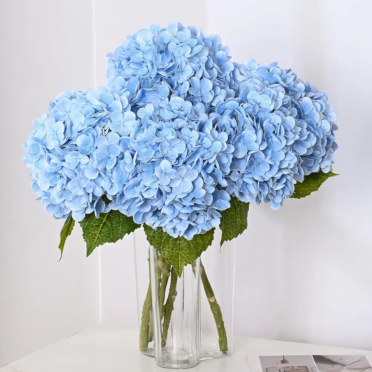 21-Inch Lifelike Blue Hydrangea Artificial Flowers - 6/12 Pack of Real Touch Latex Hydrangeas for Home Decor, Party Arrangements, and Wedding Bouquets Centerpieces