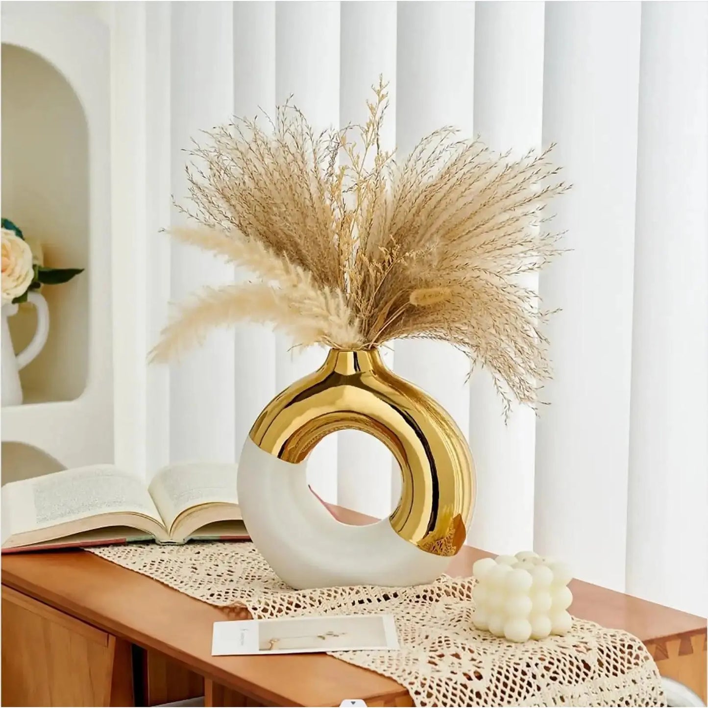 Contemporary Bohemian Ceramic Ellipse Vase - Elegant Living Room Decor for Coffee Tables, Dried Flower Arrangement for Roses & Reeds, Perfect for Special Occasions, Spring Home Accessory