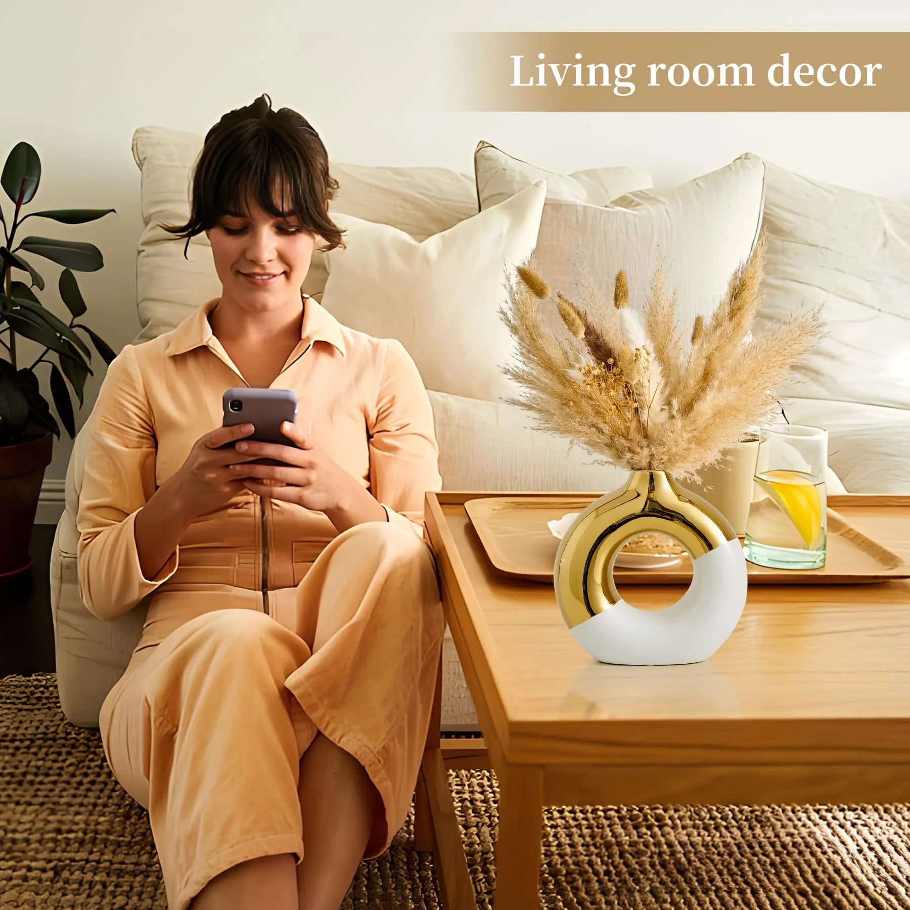 Contemporary Bohemian Ceramic Ellipse Vase - Elegant Living Room Decor for Coffee Tables, Dried Flower Arrangement for Roses & Reeds, Perfect for Special Occasions, Spring Home Accessory