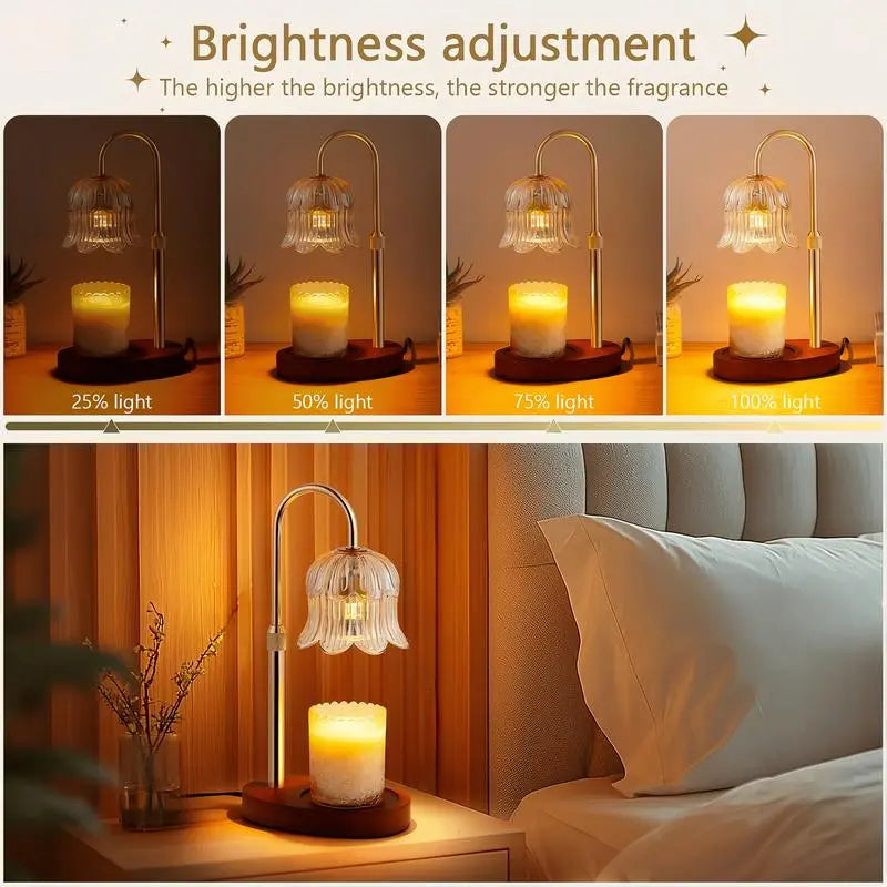 Flower-Shaped Candle Warmer with Timer Function: Aromatherapy Heating Light, Unique Glass Lamp, Adjustable Height for Home and Bedroom Decor; Ideal Gift for Birthdays and Special Occasions, Perfect for Spring/Summer Celebrations