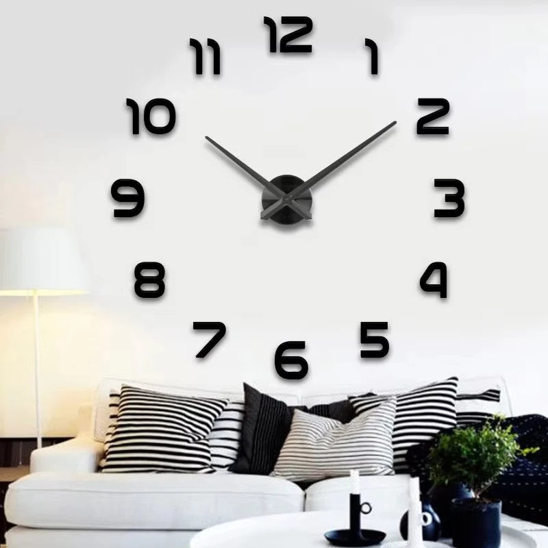 Large Frameless 3D Acrylic Mirror Wall Clock - Home Decor for Living Room and Bedroom, 120cm