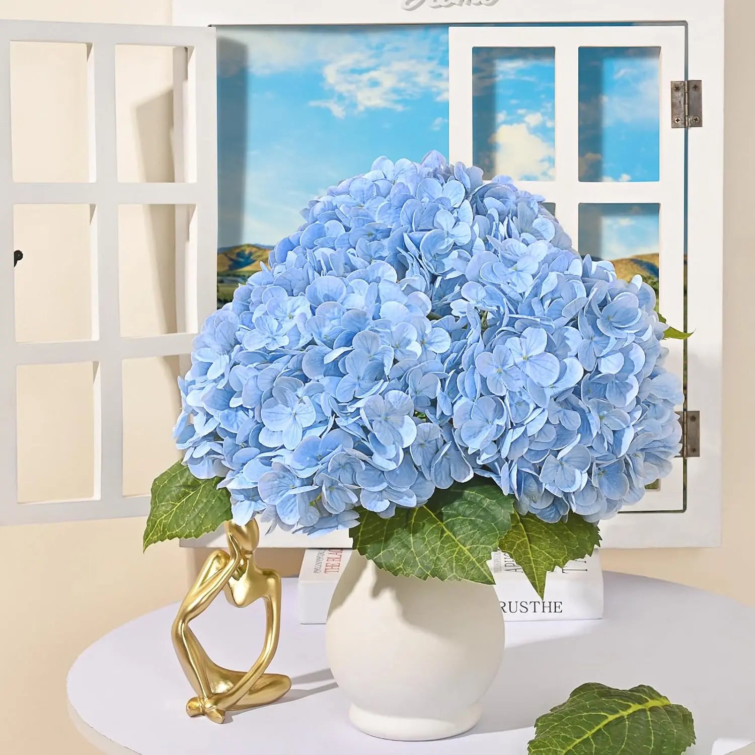 21-Inch Lifelike Blue Hydrangea Artificial Flowers - 6/12 Pack of Real Touch Latex Hydrangeas for Home Decor, Party Arrangements, and Wedding Bouquets Centerpieces