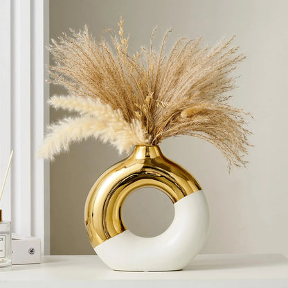Contemporary Bohemian Ceramic Ellipse Vase - Elegant Living Room Decor for Coffee Tables, Dried Flower Arrangement for Roses & Reeds, Perfect for Special Occasions, Spring Home Accessory