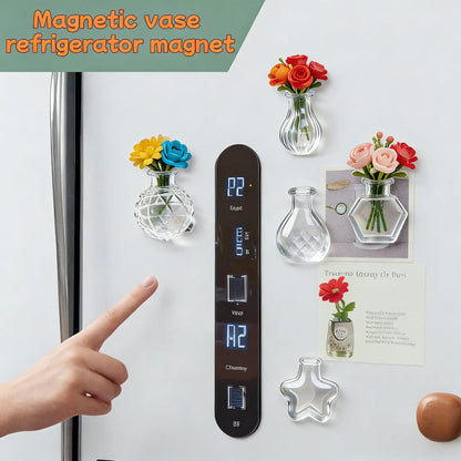 Transparent Mini Vase Fridge Magnets (8-Piece Set) - Nordic & Chinese Minimalist Style, Safe & Shatterproof Resin + Glass Decor, Perfect for Kitchen, Office & Gifts, Handmade in Jingdezhen, CN