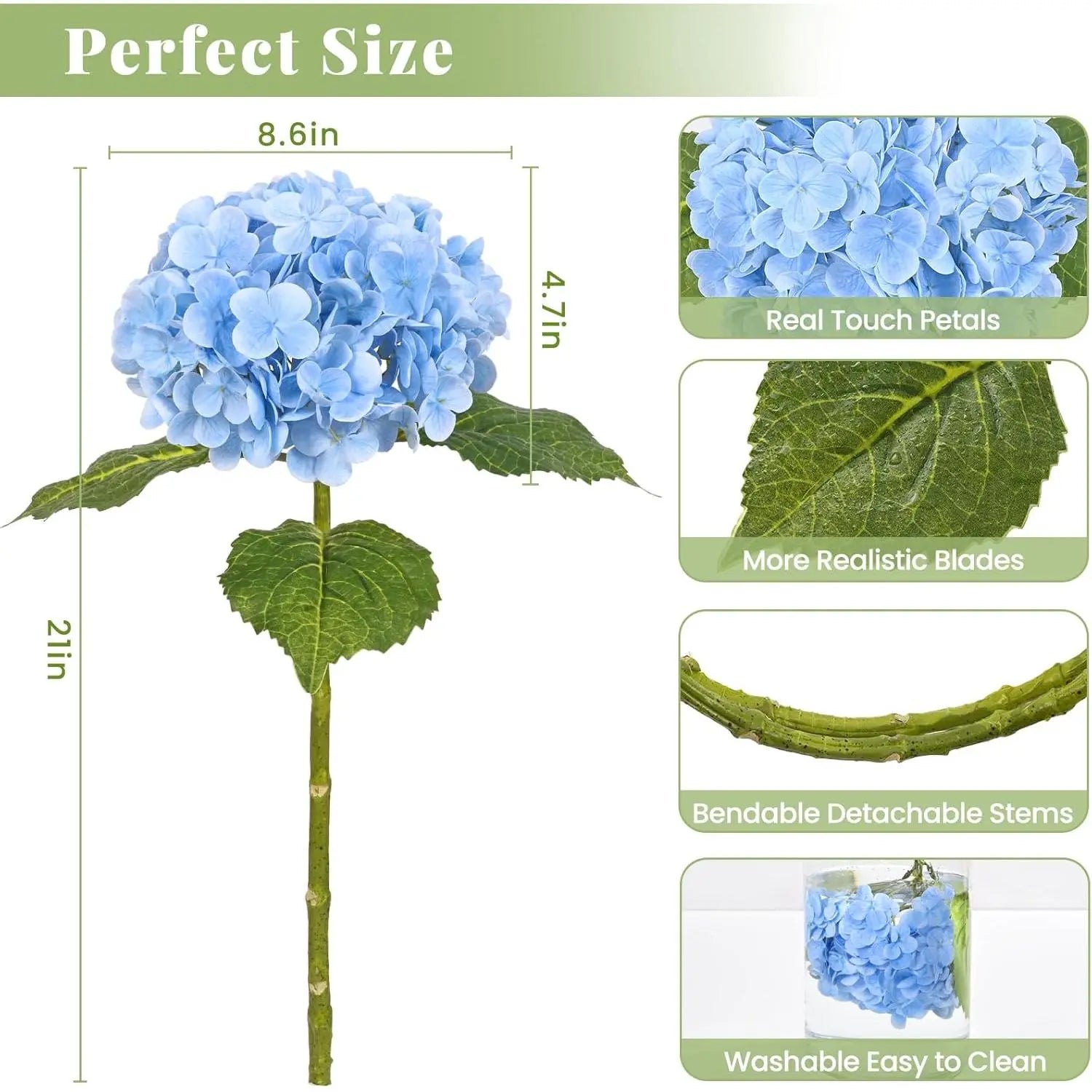 21-Inch Lifelike Blue Hydrangea Artificial Flowers - 6/12 Pack of Real Touch Latex Hydrangeas for Home Decor, Party Arrangements, and Wedding Bouquets Centerpieces