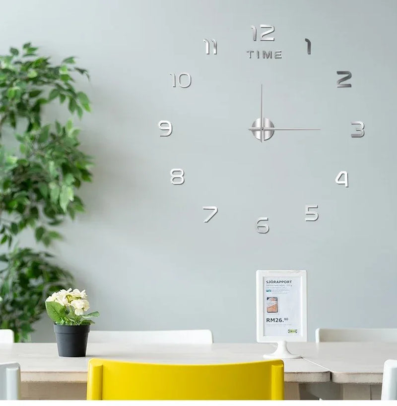 Large Frameless 3D Acrylic Mirror Wall Clock - Home Decor for Living Room and Bedroom, 120cm