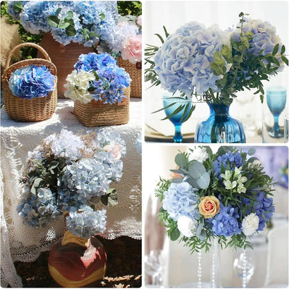 21-Inch Lifelike Blue Hydrangea Artificial Flowers - 6/12 Pack of Real Touch Latex Hydrangeas for Home Decor, Party Arrangements, and Wedding Bouquets Centerpieces