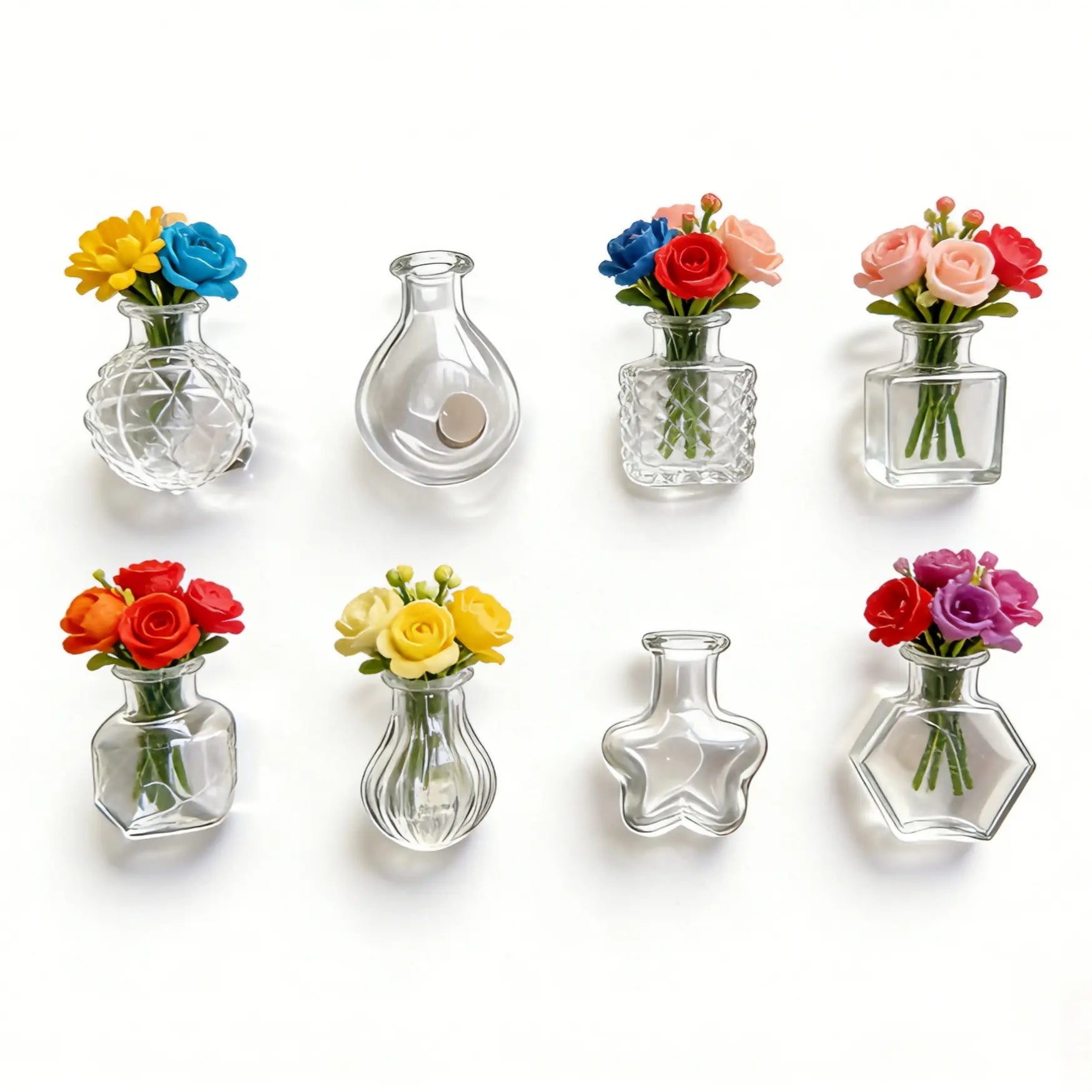 Transparent Mini Vase Fridge Magnets (8-Piece Set) - Nordic & Chinese Minimalist Style, Safe & Shatterproof Resin + Glass Decor, Perfect for Kitchen, Office & Gifts, Handmade in Jingdezhen, CN