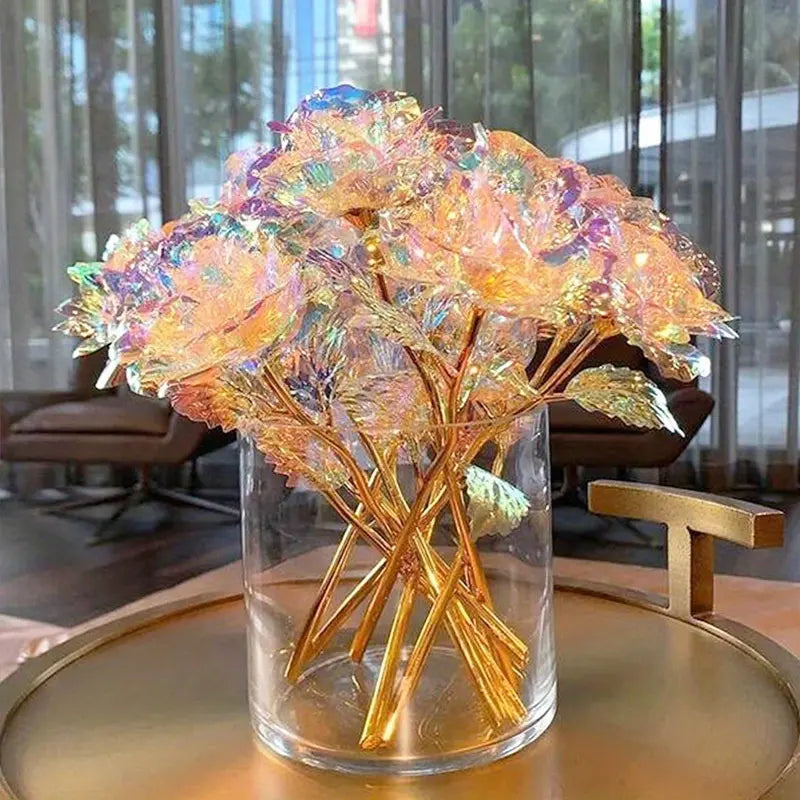 10-Piece Elegant Glittering Crystal Rose Bouquet, Realistic Luxury Floral Arrangement for Weddings, Anniversaries, and Special Occasions, Perfect for Home Decor and Romantic Gifting