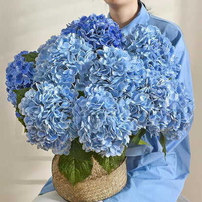21-Inch Lifelike Blue Hydrangea Artificial Flowers - 6/12 Pack of Real Touch Latex Hydrangeas for Home Decor, Party Arrangements, and Wedding Bouquets Centerpieces