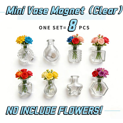 Transparent Mini Vase Fridge Magnets (8-Piece Set) - Nordic & Chinese Minimalist Style, Safe & Shatterproof Resin + Glass Decor, Perfect for Kitchen, Office & Gifts, Handmade in Jingdezhen, CN