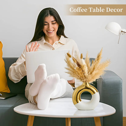 Contemporary Bohemian Ceramic Ellipse Vase - Elegant Living Room Decor for Coffee Tables, Dried Flower Arrangement for Roses & Reeds, Perfect for Special Occasions, Spring Home Accessory
