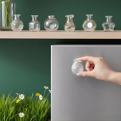 Transparent Mini Vase Fridge Magnets (8-Piece Set) - Nordic & Chinese Minimalist Style, Safe & Shatterproof Resin + Glass Decor, Perfect for Kitchen, Office & Gifts, Handmade in Jingdezhen, CN