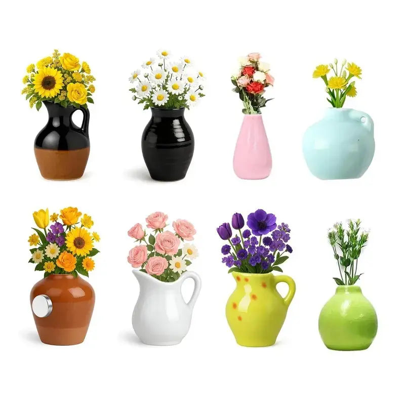 Miniature Flower Vase Magnets for Refrigerator, 3D Decorative Plant Holders for Home Decor (Flowers Not Included)