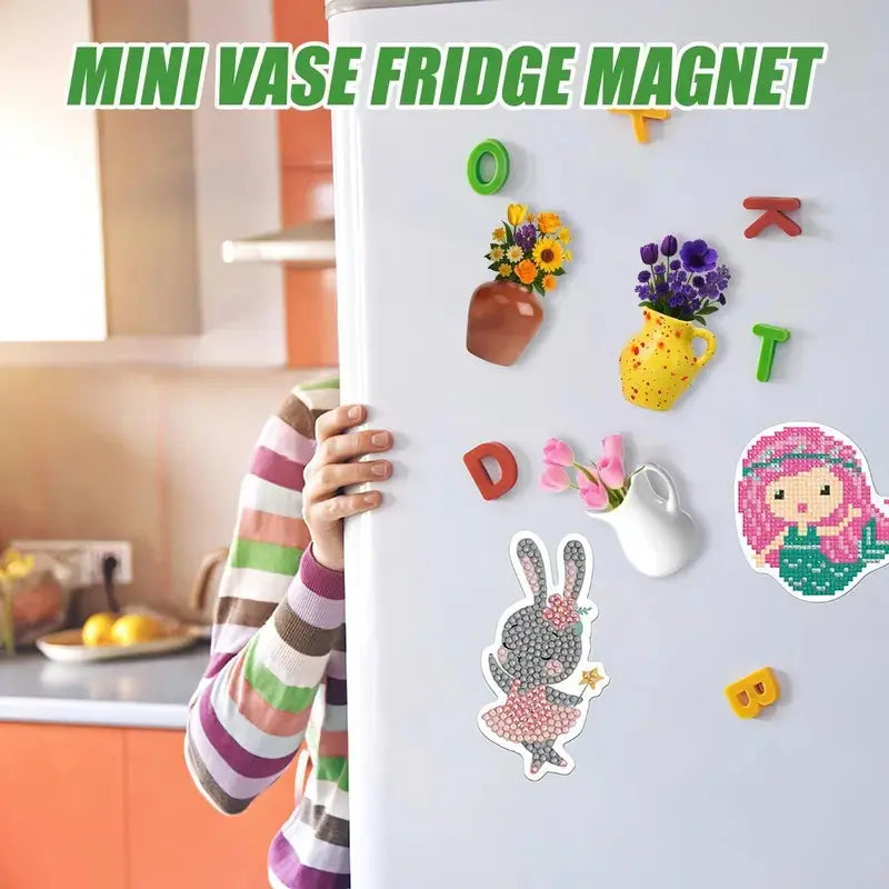 Miniature Flower Vase Magnets for Refrigerator, 3D Decorative Plant Holders for Home Decor (Flowers Not Included)