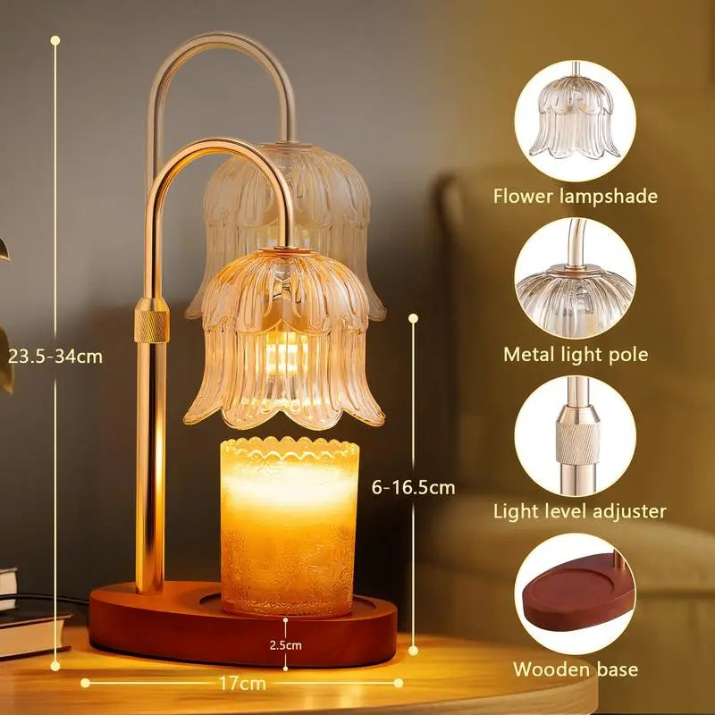 Flower-Shaped Candle Warmer with Timer Function: Aromatherapy Heating Light, Unique Glass Lamp, Adjustable Height for Home and Bedroom Decor; Ideal Gift for Birthdays and Special Occasions, Perfect for Spring/Summer Celebrations