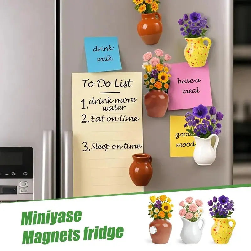 Miniature Flower Vase Magnets for Refrigerator, 3D Decorative Plant Holders for Home Decor (Flowers Not Included)