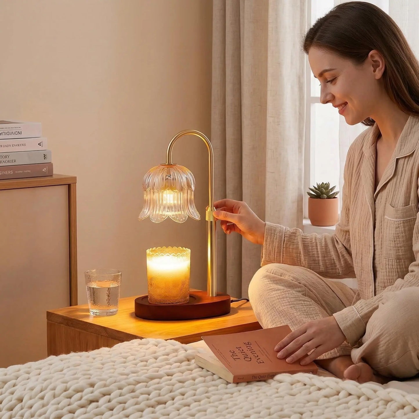 Flower-Shaped Candle Warmer with Timer Function: Aromatherapy Heating Light, Unique Glass Lamp, Adjustable Height for Home and Bedroom Decor; Ideal Gift for Birthdays and Special Occasions, Perfect for Spring/Summer Celebrations