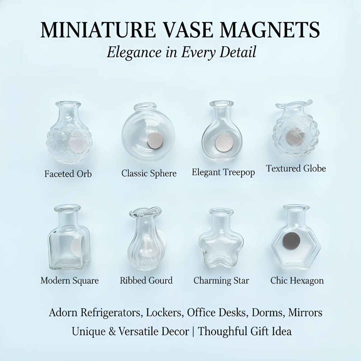 Transparent Mini Vase Fridge Magnets (8-Piece Set) - Nordic & Chinese Minimalist Style, Safe & Shatterproof Resin + Glass Decor, Perfect for Kitchen, Office & Gifts, Handmade in Jingdezhen, CN