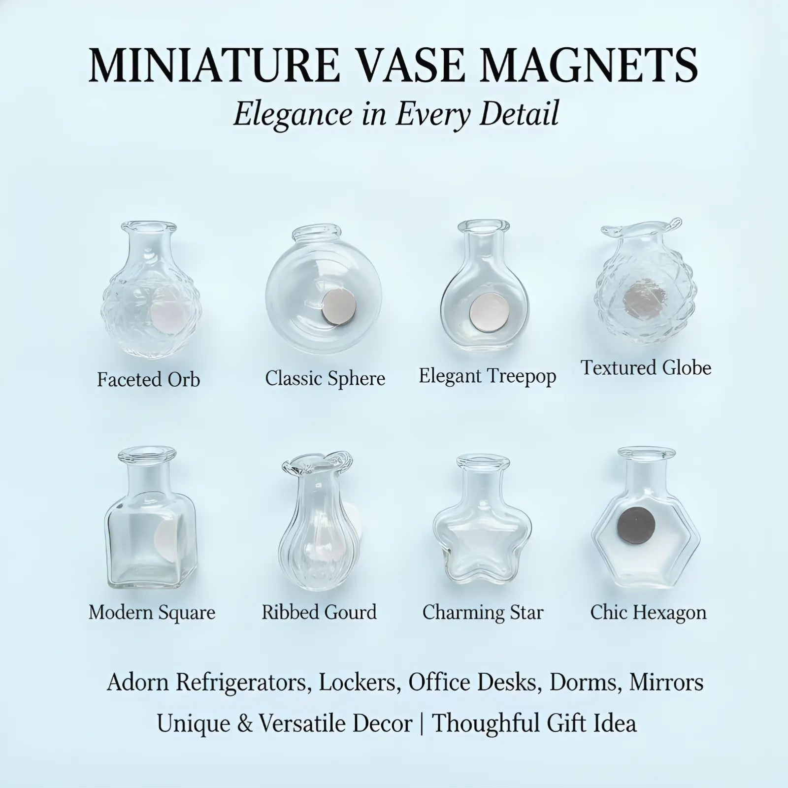 Transparent Mini Vase Fridge Magnets (8-Piece Set) - Nordic & Chinese Minimalist Style, Safe & Shatterproof Resin + Glass Decor, Perfect for Kitchen, Office & Gifts, Handmade in Jingdezhen, CN