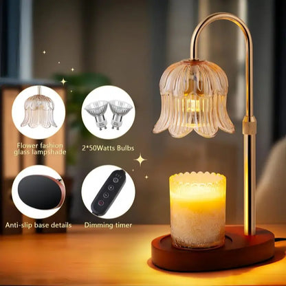 Flower-Shaped Candle Warmer with Timer Function: Aromatherapy Heating Light, Unique Glass Lamp, Adjustable Height for Home and Bedroom Decor; Ideal Gift for Birthdays and Special Occasions, Perfect for Spring/Summer Celebrations