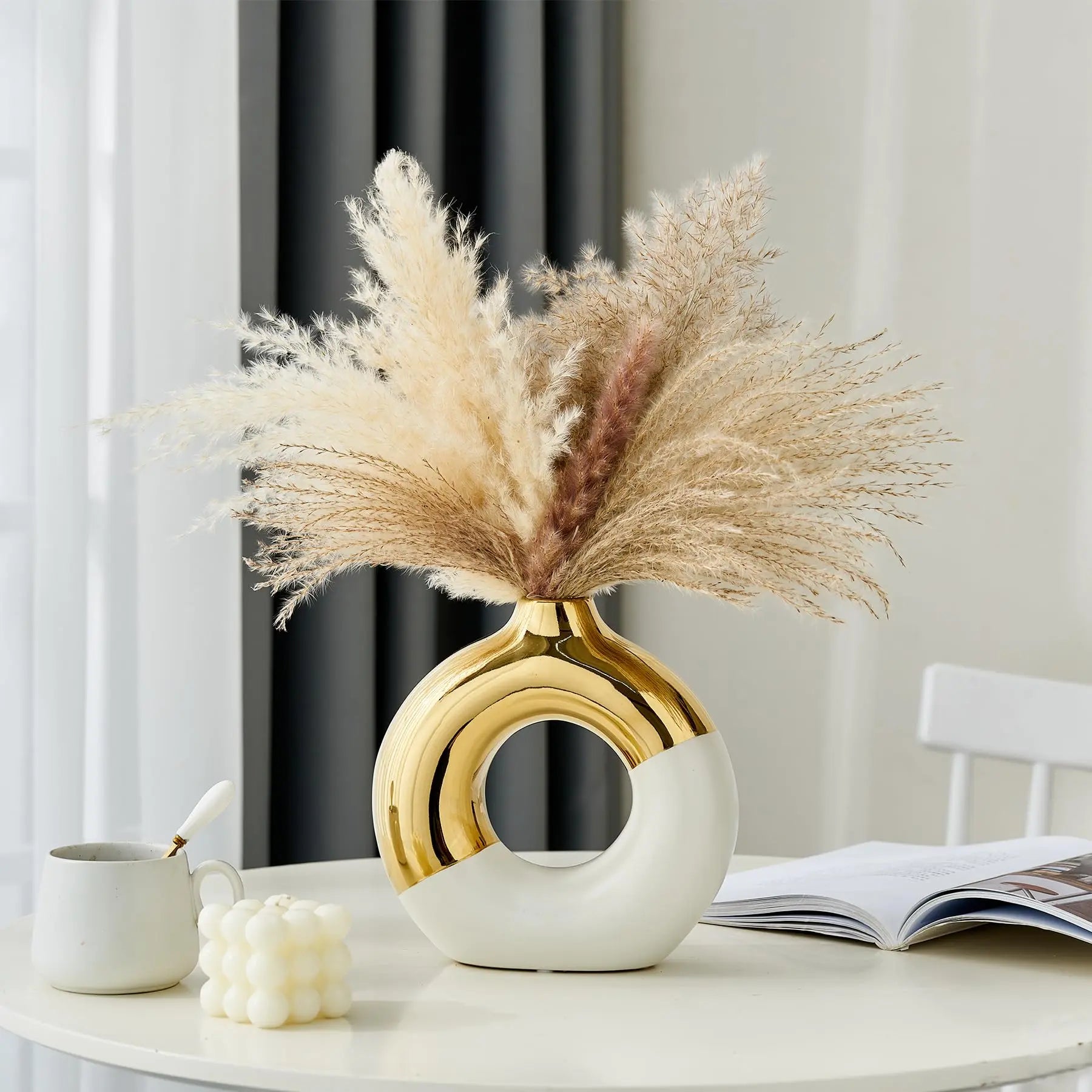 Contemporary Bohemian Ceramic Ellipse Vase - Elegant Living Room Decor for Coffee Tables, Dried Flower Arrangement for Roses & Reeds, Perfect for Special Occasions, Spring Home Accessory