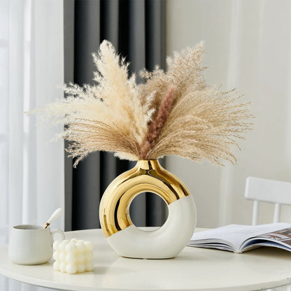 Contemporary Bohemian Ceramic Ellipse Vase - Elegant Living Room Decor for Coffee Tables, Dried Flower Arrangement for Roses & Reeds, Perfect for Special Occasions, Spring Home Accessory