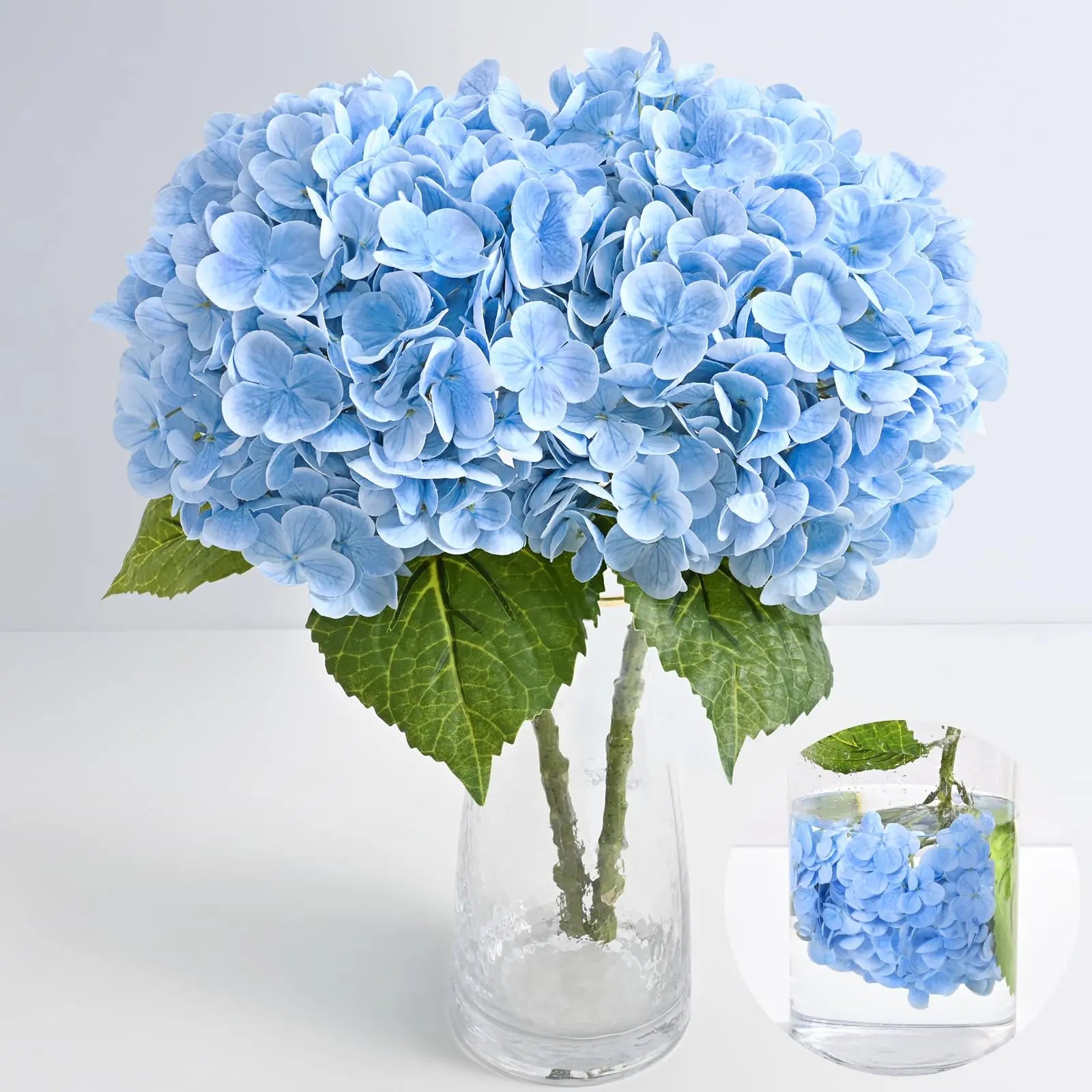 21-Inch Lifelike Blue Hydrangea Artificial Flowers - 6/12 Pack of Real Touch Latex Hydrangeas for Home Decor, Party Arrangements, and Wedding Bouquets Centerpieces