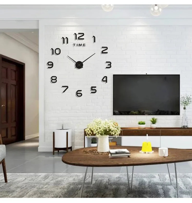 Large Frameless 3D Acrylic Mirror Wall Clock - Home Decor for Living Room and Bedroom, 120cm